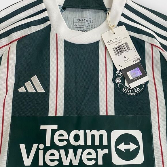 Adidas Manchester United Away Green/White Youth 23/24 Jersey IA7195 size L New - Picture 3 of 10